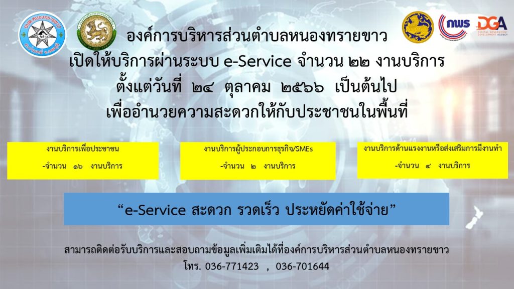 เปิดให้บริการผ่านระบบ E-Service จำนวน 22 งานบริการ
